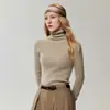 Nuevo otoño 2026 100% cachemir puro suéter base de punto ajustado para mujer con cuello alto