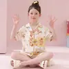 Pijama de Niña para Verano, Seda de Hielo Delgado de Manga Corta Dibujos Animados Linda Niña Grande Conjunto de Verano Ropa para el Hogar