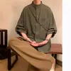 Camisa Preta Pura Novo Estilo Chinês Guofeng Masculina Gola Retro de Alto Padrão Manga Curta Camisa Jaqueta Verão