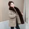 Parka de Invierno 2026 con Cuello Grande de Piel para Mujer, de Longitud Media, Acolchada con Terciopelo, Holgada, Adelgazante, Moda, Chaqueta Abrigo de Algodón