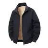 Jaqueta masculina em estoque para primavera e outono, gola alta, estilo workwear, espessada, cor sólida, corte solto, à prova de vento, para homens de meia-idade e jovens, vestuário esportivo externo