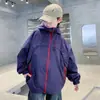 Jaqueta com Capuz Color Block para Meninos, Estilo Primavera e Outono, Casaco Casual Solto para Meninos Mais Velhos, Jaqueta de Outono Tendência Estilo Coreano