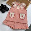 Conjunto Verão Novo Colete para Meninas Bebê Listrado Gola Pétala Sem Mangas Camiseta Bebê Algodão Puro Shorts Conjunto Moderno Duas Peças