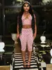 D9988 Moda Feminina Europeia e Americana Mais Vendida da Amazon Conjunto de Três Peças Sexy e Fashionável com Estampa de Bolinhas, Colete de Manga Curta e Calça Cropped