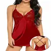 Lencería sexy de comercio exterior europeo y americano, camisón sexy de imitación de seda de hielo con tirantes cruzados en la espalda, conjunto sexy al por mayor desde la fuente