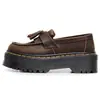 Mocasines Marrones Crazy Horse con Borlas para Mujer, Zapatos de Cuero Genuino de Caña Baja, Cuero de Primera Capa, Estilo Británico, Zapatos Casuales de Plataforma de Suela Gruesa de Moda
