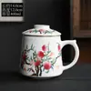 Juego de tres tazas de porcelana blanca, taza de oficina para beber té, separación de té y agua con tapa, juego de regalo para preparar té