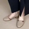 Zapatos de Salón Poco Profundos Estilo Retro Francés para Mujer 2026 Otoño Nuevos de Cuero Suave sin Cordones Punta Redonda Tacón Grueso Versátiles para el Trabajo y para Madres