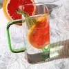 Copo de Vidro Quadrado com Alça Colorida para Uso Doméstico com Alça Copo de Água Copo de Chá Alta Aparência Vidro Borossilicato Alto Copo para Leite e Suco