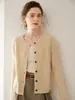 Nuevo Cárdigan de Punto de Cachemira Retorcido de Cuello Redondo para Mujer Color Puro Elegante Ropa de Trabajo Informal Sencillo Chaqueta de Manga Larga con Botones