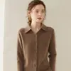 Cardigan de Punto de Cachemir con Cuello Poli para Otoño e Invierno Camisa para Mujer Elegante Ropa de Trabajo Chaqueta Suéter Abotonada Estilo Simple y Versátil