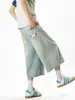 Comércio Exterior Retrô Americano Esportivo Verão Masculino e Feminino Padrão Estampado Jeans Versátil Perna Reta Cropped Jeans Tendência