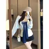 [Pronta Entrega em Nossa Própria Fábrica] Camiseta Branca Feminina Outono Blusa Slim Camada Superior com Top Tubo Listrado Conjunto de Duas Peças