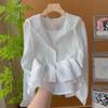 Jaqueta Camisa Casual Coreana com Capuz para Proteção Solar Feminina Verão Moda Redutora de Idade Estilo Ocidental Macacão Suspensório Duas Peças