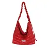 Novidades de Verão Série de Bolsas de Tecido de Bolinhas para Meninas Grande Capacidade Moda Versátil Bolsa Plissada com Cordão Bolsa Transversal de Ombro