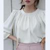 Nova Camisa de Chiffon com Gola Alta Redonda e Mangas Bufantes, Secagem Rápida e Resistente a Amassados, Estilo Coreano e Japonês, para Mulheres
