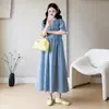 2026 Nuevo Vestido de Maternidad de Verano Moda Estilo Coreano Cuadros Patchwork Encaje Vestido de Maternidad