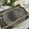 Fábrica de comercio exterior fiesta de bodas decoración navideña plato plato de plástico transparente plato de cuentas doradas plato cargador ps