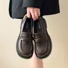 Otoño 2026 Zapatos de Tacón Grueso Individuales Zapatos Pequeños de Piel Mocasines Estilo Academia para Mujer Nuevos sin Cordones Suela Gruesa Persona Perezosa Versátil