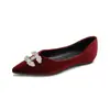 Zapatos Planos de Punta Fina Weiwei Girl 525-3 para Mujer, Nuevos Zapatos Planos de Terciopelo con Pedrería de Primavera, Zapatos de Boca Baja, Zapatos de Talla Grande para Mujer