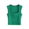 INS Europeu e Americano Verão Sexy Slim-fit Gola Quadrada Profunda Colete Feminino Curto Exposto no Umbigo Apertado Cor Sólida Sem Mangas Top Pequeno T Tendência