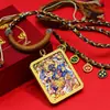 Tangka estilo Xizang Mahakala de Seis Brazos Colgante de Dios Negro de la Riqueza Semi-Pintado a Mano con Adornos Dorados Collar de Xizang Caja Gawu Fábrica de Origen