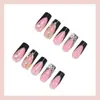 Venda Quente Transfronteiriça Europeia e Americana Preto Dourado Francês Pontos de Borboleta Diamante Unhas Postiças Manicure Pronta Unhas Usáveis Produto Acabado de Unhas Postiças