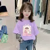 Camiseta de manga larga de algodón puro para niños mayores, nuevo estilo primavera y otoño, top holgado para niñas, linda camiseta base de dibujos animados para niñas, camiseta de moda