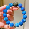 Pulsera de Diseñador Grande de Ágata Azul Natural y Obsidiana
