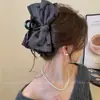 Pinza para el Cabello Grande de Lazo de Satén de Gama Alta para Mujer, Exquisita Pinza Plegada para la Parte Trasera de la Cabeza, Pinza de Tiburón