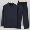 Conjunto Masculino Casual Retro Estilo Chinês Tang Suit Hanfu para Primavera e Outono para Avôs de Meia-idade e Idosos com Blusa Botonizada