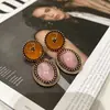 Brincos Geométricos Ovais Rosa Vintage, Toque de Luxo Leve e de Alta Qualidade, Tarraxas em Contraste de Cor, Acessórios de Orelha Elegantes e Requintados