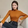 Camiseta de manga larga para mujer de cachemira sintética con cuello semi-alto, nuevo estilo otoño/invierno 2026, corte ajustado, top de manga larga que realza la figura