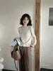 Suéter de Punto Gris Falso de Dos Piezas Único Estilo Coreano Chic para Mujer, Atuendo de Principios de Primavera 2026, Top Corto de Manga Larga Estilo Perezoso