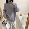 Suéter com meio zíper estilo europeu e americano para mulheres, nova coleção outono/inverno 2026, blusa de tricô de manga longa com modelagem solta e barra com fenda