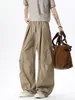 Pantalones casuales de pierna recta con diseño estilo callejero, pantalones cargo de pierna ancha con arrugas elegantes para hombre, marca de moda, corte holgado, algodón, aspecto lavado, estilo americano