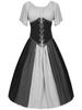 Nova saia de cintura de cor contrastante retro medieval europeia e americana saia rodada grande de manga bufante vestido ombro a ombro roupa cos feminina