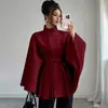 Ropa de mujer transfronteriza europea y americana 2026 elegante con cuello alto, cinturón de corbata, estilo capa, elegante abrigo de lana