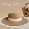 Sombrero de Paja Hepburn de Estilo Francés con Copa Plana para Mujer, Sombrero de Playa, Sombrero de Sol de Moda, Sombrero de Paja con Protección Solar para Mujer, Verano