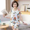 Pijama de Algodón y Seda para Mujer Ropa de Casa de Verano Traje de Dos Piezas Ropa de Casa de Manga Corta de Algodón y Seda para Madre de Mediana Edad y Mayor Ropa Exterior de Verano para Mujer