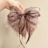 Grampo de Garra para Rabo de Cavalo com Laço de Fita de Cetim com Bolinhas High-End Retro Outono Inverno Novo Grampo para Cabelo Meio Preso na Nuca para Mulheres