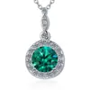 Collar de plata de ley S925 con moissanita de color para mujer, colgante redondo de cuatro puntas de 1 quilate, cadena para la clavícula con gema de color al por mayor transfronteriza
