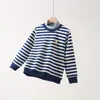 Sudaderas de Invierno y Otoño con Rayas Bordadas y Cuello Semi-Alto para Niños y Niñas, Adecuadas para Usar en Capas o Solas, Sudadera Cálida para Niños