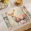 Decoración popular de fiesta navideña de TEMU, manteles individuales de estilo occidental con estampados de renos y muñecos de nieve, tapetes resistentes al calor, versátiles manteles individuales de lino para otoño e invierno