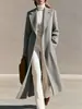 Moda Femenina Transfronteriza 2026 Abrigo Extra Largo Europeo y Americano con Abertura Trasera, Abrigo de Lana, Gabardina Elegante, Sitio Web Independiente