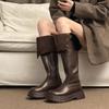 Botas Negras Retro Estilo Británico Tacón Grueso Suela Gruesa para Mujer 2025 Otoño e Invierno Botas Nuevas Tubo Alto Ajustadas de Caballero