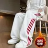 Colección de otoño e invierno: Pantalones de chándal casual de peso pesado con tres rayas para hombre y adolescente, corte holgado, forrados de felpa, estilo de pierna recta, modernos