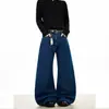 Jeans Scimitar Azul Escuro Clássico Retro de Primavera e Outono para Homens e Mulheres Estilo Americano Largo Preguiçoso Caído Perna Larga Calça Foice