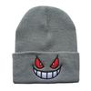 Gorro de punto bordado con dibujos animados de estilo europeo y americano, con boca grande y ojos rojos, cálido, de lana para otoño e invierno.