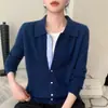 Camisa de punto de lana con cuello polo para otoño e invierno, cárdigan chaqueta, de un solo botón, nuevo 2026, suelta, con empalmes, mezcla
